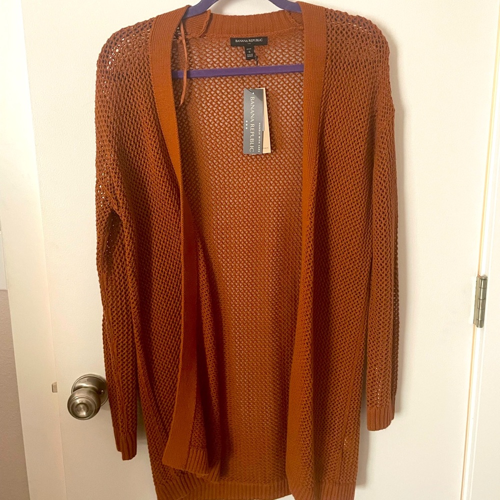 Banana Republic - Mid length, rust colored loose knit cardigan